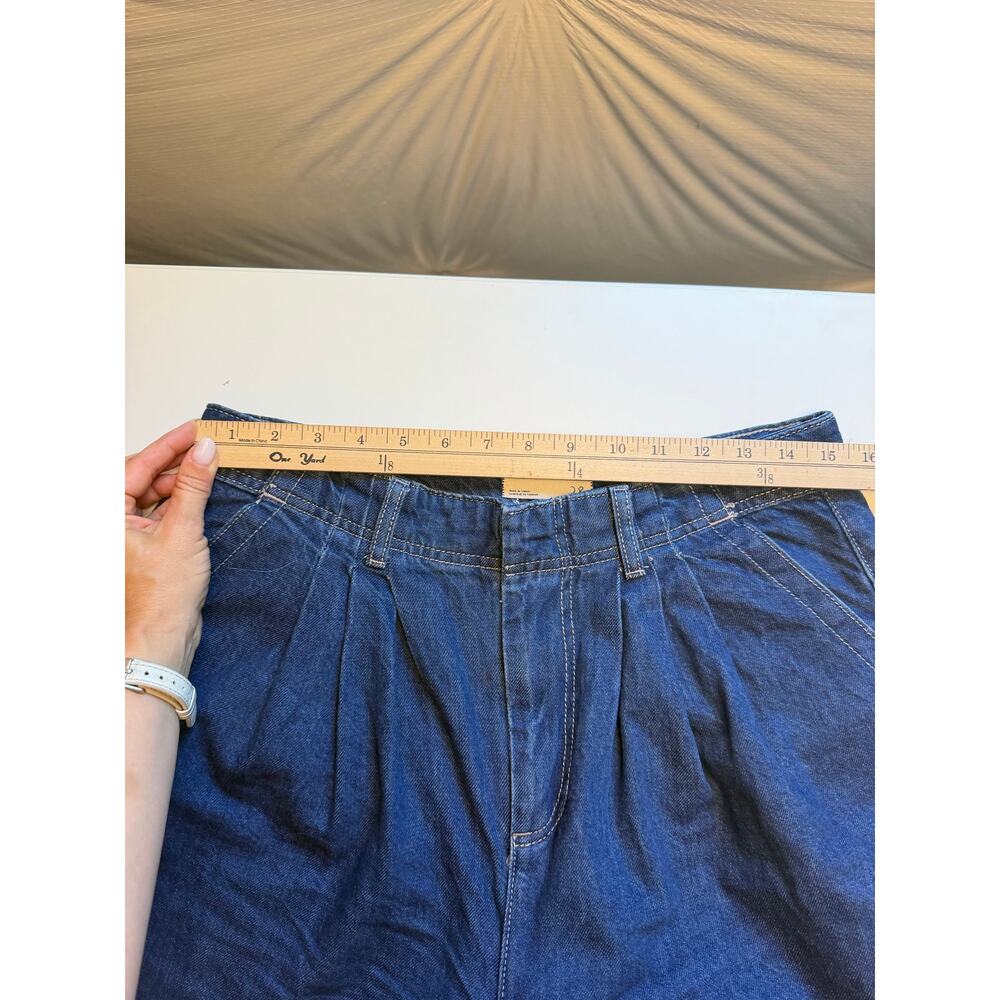 Free People Equinox Denim Trousers Size 28 Wide Leg Jeans Blue Slouchy Pleated - Picture 10 of 16